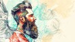 A painting of a man with a beard and wings. Suitable for artistic projects