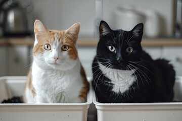 Poster - Image of two cats sitting side by side. Perfect for pet lovers and animal enthusiasts