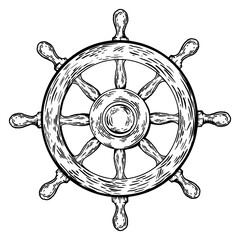 Wall Mural - Ship steering wheel engraving PNG illustration