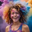 portrait of a happy girl woman color burst curly hair