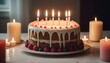 birthday cake with candles and fruit