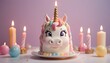 Birthday unicorn pastel cake with candles