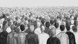Crowd of People Illustration - A black and white drawing of a dense crowd from a rear perspective.