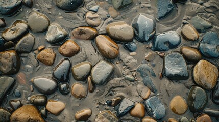 Wall Mural - Close-up view of rocks and water on a beach, suitable for nature and travel concepts