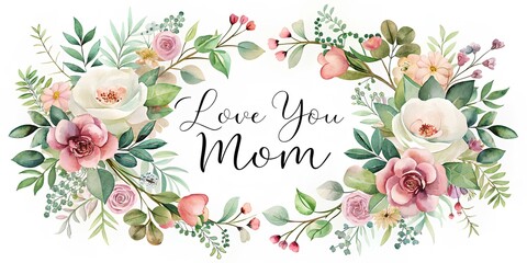 Wall Mural - Cherish Mom's Love: Stunning Floral Design Illustration for Mother's Day with 'Love You Mom' Text