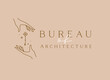 Hand with key and lettering bureau of architecture drawing in linear style on beige background