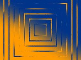 Fototapeta  - Kwadratowe cienkie ramki na rozmytym gradientowym tle w żółto - niebieskiej kolorystyce. Zmniejszający się rozmiar. Geometryczne abstrakcyjne tło, tekstura