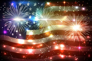 celebratory fireworks on background of american flag at usa independence day 