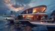 Futuristic modern villa at the coast created with Generative AI