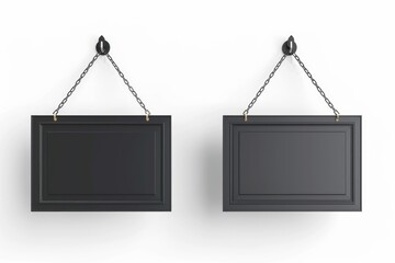 Canvas Print - Two empty black frames hanging on a chain. Perfect for interior design projects