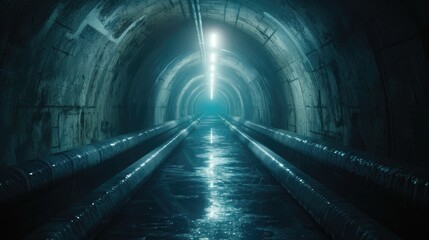 Canvas Print - A dark tunnel with a shining light at the end. Suitable for concepts of hope, success, and overcoming obstacles