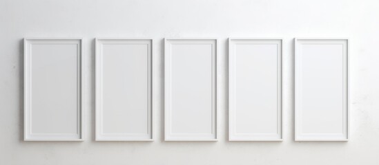 Sticker - A collection of variously sized white frames hanging on a wall with a plain white background, creating a minimalist and clean aesthetic