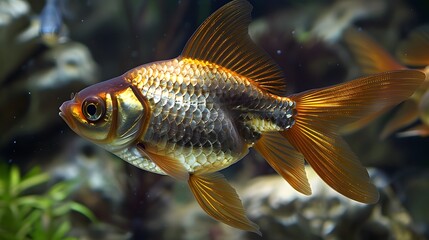 Wall Mural - Carassius auratus auratus - gold fish - aquarium fish
