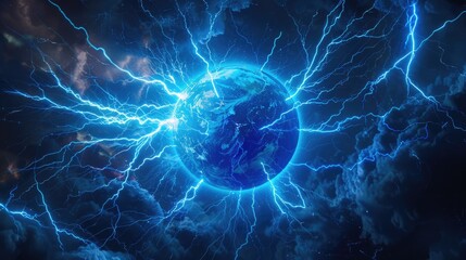 Wall Mural - a striking image of a planet with lightning, perfect for science fiction or weather-related designs