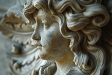 Detailed View Of A Woman Statue, Suitable For Historical References