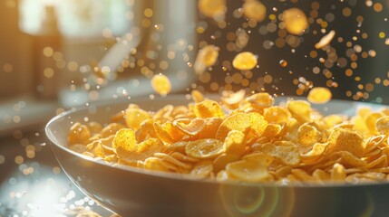 Poster - A bowl filled with cereal on a table. Suitable for breakfast concept