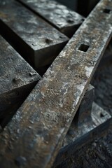 Canvas Print - Close up of a piece of metal on a table, suitable for industrial concepts