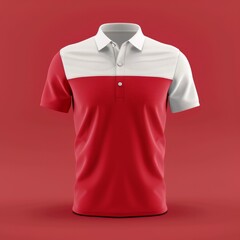 Wall Mural - Blank red and white man pants mockup, looped rotation, 3d rendering. Empty male casual t shirt mock up rotating, isolated. Cleat fabric classic polo-shirt with button and collar template. Generative A