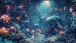 Fantastical Underwater Expedition for a Magical Birthday Adventure description This image depicts a fantastical underwater scene where a diverse