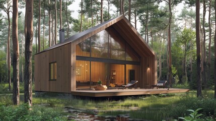 Poster - A small cabin nestled in a peaceful forest. Perfect for nature lovers