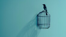 A Minimalistic Take On Freedom Is Visualized Through A Bird Perched In An Unclosed Cage