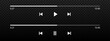 Audio or video player progress loading bars with time slider, play and pause, rewind and fast forward buttons. Templates of podcast or audiobook playback panel interface. Vector graphic illustration.