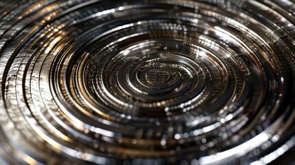 Close up of a metal plate with a circular design, suitable for industrial and abstract concepts