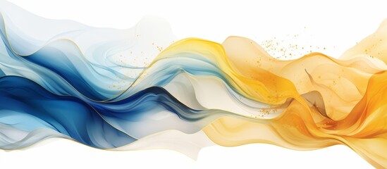 Poster - Vibrant abstract artwork depicting a flowing wave using a blend of yellow and blue hues, creating a dynamic and energetic composition