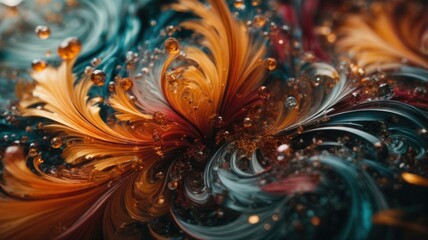 Poster - A close up of a colorful swirl with water droplets. Generative AI.