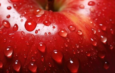 Poster - A close up of a red apple with water droplets on it. Generative AI.