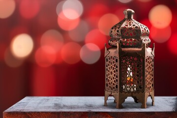 Poster - Holy month Ramadan with lantern on desk