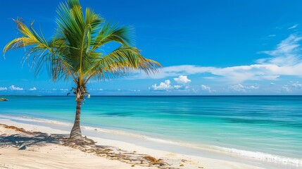 Sticker - Banana Bay Beach in Freeport, Grand Bahama, Bahamas, presents a scenic view of Caribbean beaches with white sand coastlines and deep blue seas