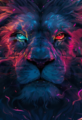 Wall Mural - Lion head in bright and glowing colors