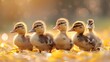 charm of baby ducklings waddling on a sunny yellow background, their fluffy down and curious quacks captured in breathtaking 8k full ultra HD