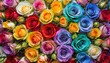 七色のバラの花束　レインボーローズ