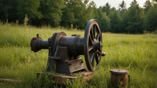 Ancient Rusty Iron Machine In A Field