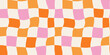 © Danchenko - Vintage y2k style checkerboard background with pastel squares in hippie 70s pattern. Features pink, yellow, and orange colors.