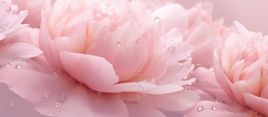 Canvas Print - A lovely pair of pink flowers with delicate petals showcasing glistening water droplets on their surfaces