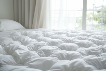 Canvas Print - A white bed with white comforter and white pillows