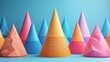 Cone futuristic background, 3D render clay style, Abstract geometric shape theme, colorful