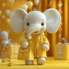 3d cartoon elephant character isolated on yellow background, generative ai