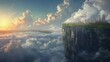 On the edge of a cliff one can gaze out at the endless expanse of the sea with a distant city skyline peeking out from behind the clouds.