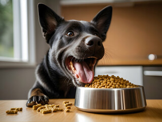 Wall Mural - Funny dog portrait with the food