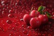 Fresh Cherries with Water Drops on Red Surface