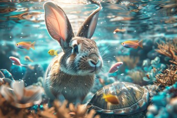 Wall Mural - Rabbit Diving Underwater
