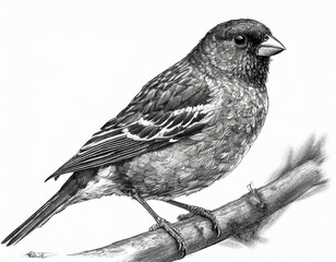 Pencil drawing of a common house finch songbird