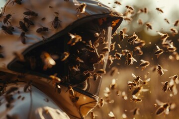 Close up of bees landing on a beekeeper’s suit, a testament to the trust and bond between human and bee.