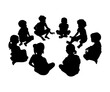 © Haruki Yui - Kids sitting in circle play and talk together, kids round circle, friendship silhouette