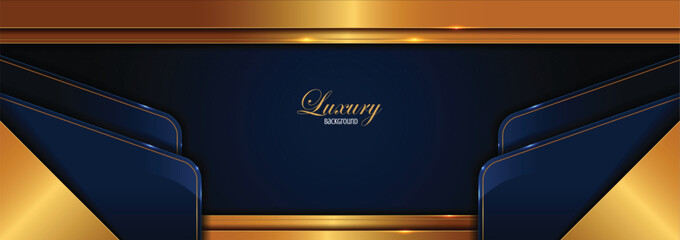 Poster - luxury lines blue and gold background, Long Horizontal Wall Size, elements, perfect marketing materials, Modern banners websites, premium Illustration.