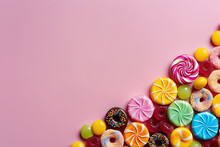 Candy And Sweets With Copy-space Background Concept, Blank Space. Treat Time: Time To Indulge In Sweet Temptations